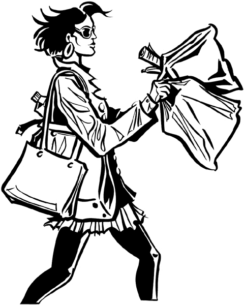 Lady with shopping bags vinyl decal. Customize on line. Sales and Shopping 084-0181